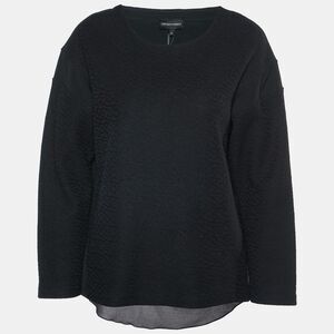 Emporio Armani Black Textured Cotton Blend Split  Back Detail Top M